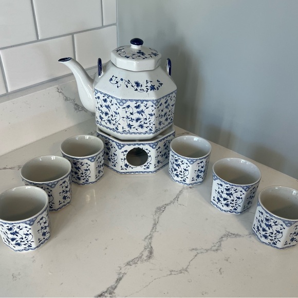 Vintage Octagonal German TEA SET: Warmer Teapot 6 cups *incomplete